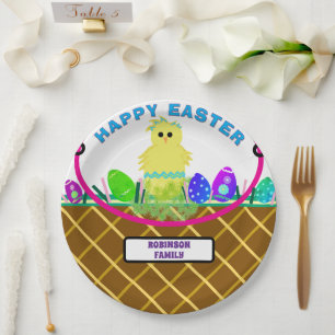 Brown Oaster Basket Gelb Streifen Kicheneier Pappteller