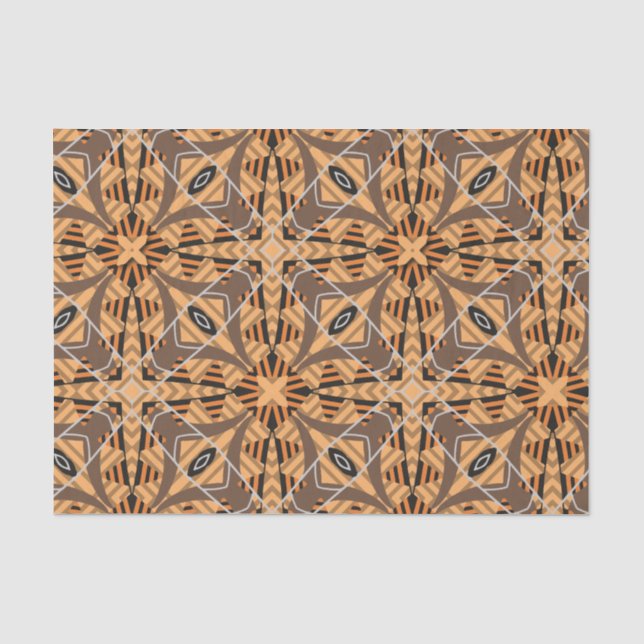 Brown Ochre Tribal Ethnic Boho Mosaik Muster Seidenpapier (Vorderseite)