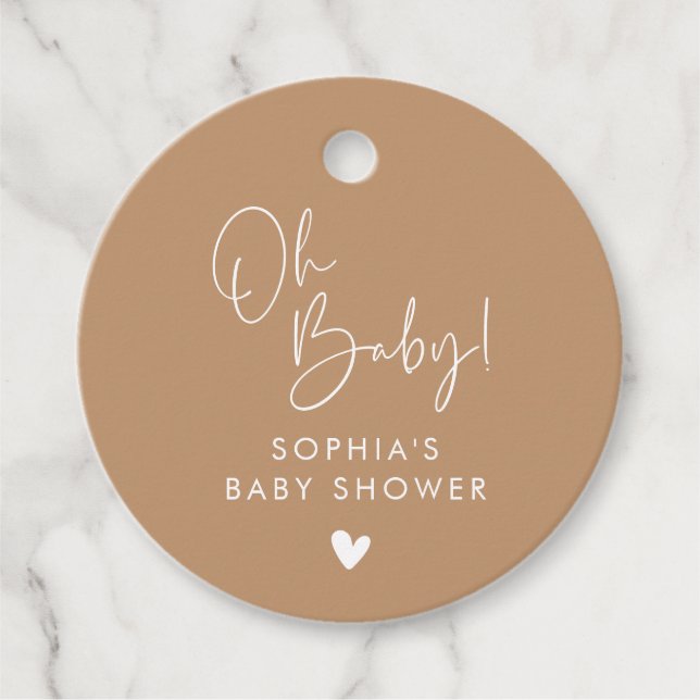 Brown Oh Baby Modern Boho Babydusche Geschenkanhänger (Vorderseite)