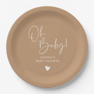 Brown Oh Baby Modern Boho Babydusche Pappteller