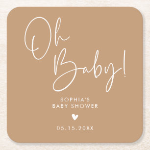 Brown Oh Baby Modern Boho Babydusche Rechteckiger Pappuntersetzer