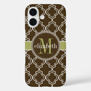 Brown Olive White marokkanische Quatrefolie Monogr iPhone 16 Hülle
