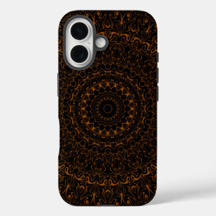 Brown on Black Mandala Kaleidoscope Medallion iPhone 16 Hülle
