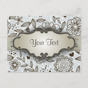 Brown on Blue Floral with Namplate Postkarte