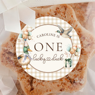 Brown One Lucky Duck Balloon 1. Geburtstagsticker Runder Aufkleber