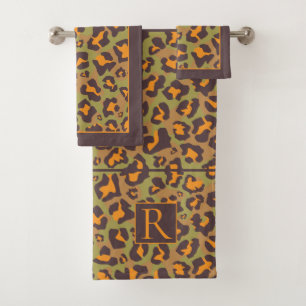 Brown, orange, vert empreinte de léopard et monogr