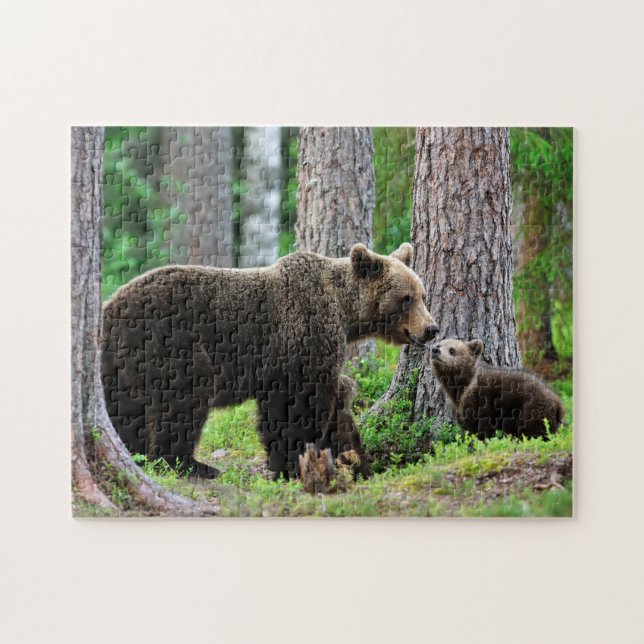 Brown Ours maman avec Cubs, Puzzle (Horizontal)