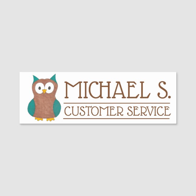 Brown Owl Animal Cartoon Bird Veterinary Aviary Namensschild (Vorderseite)