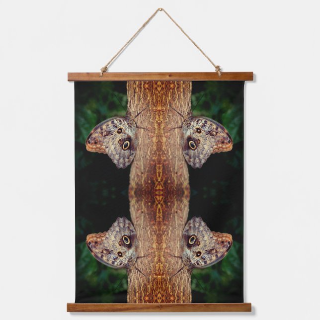 Brown Owl Butterfly Natur Abstrakt Wandteppich Mit Holzrahmen (Vorderseite)