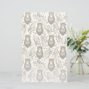 Brown Owl Illustriert Woodland Muster Briefpapier