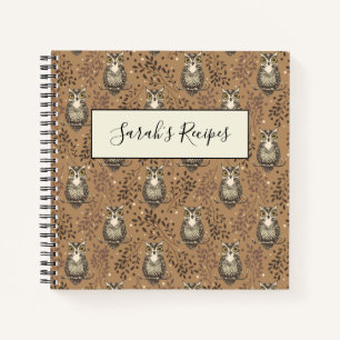 Brown Owl Illustriert Woodland Muster Notizbuch