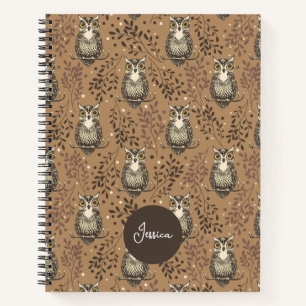 Brown Owl Illustriert Woodland Muster Notizbuch