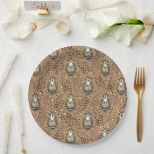 Brown Owl Illustriert Woodland Muster Pappteller