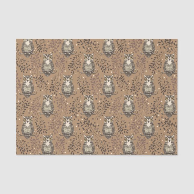 Brown Owl Illustriert Woodland Muster Seidenpapier (Vorderseite)