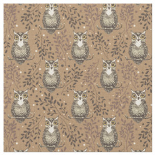 Brown Owl Illustriert Woodland Muster Stoff