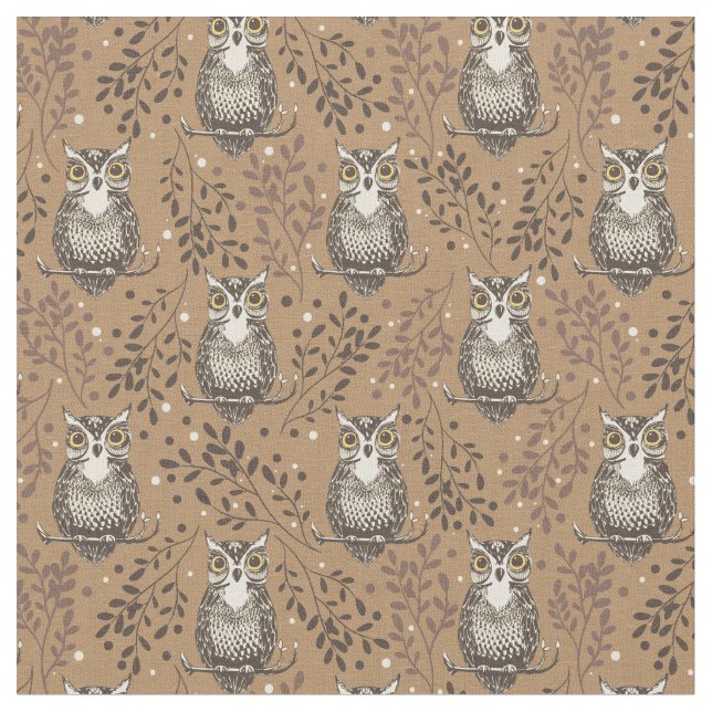 Brown Owl Illustriert Woodland Muster Stoff (Nahaufnahme)