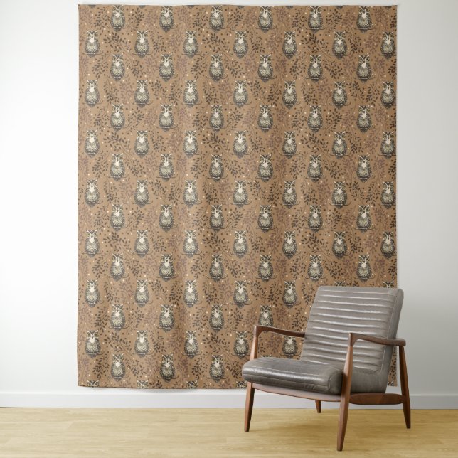 Brown Owl Illustriert Woodland Muster Wandteppich (Beispiel)