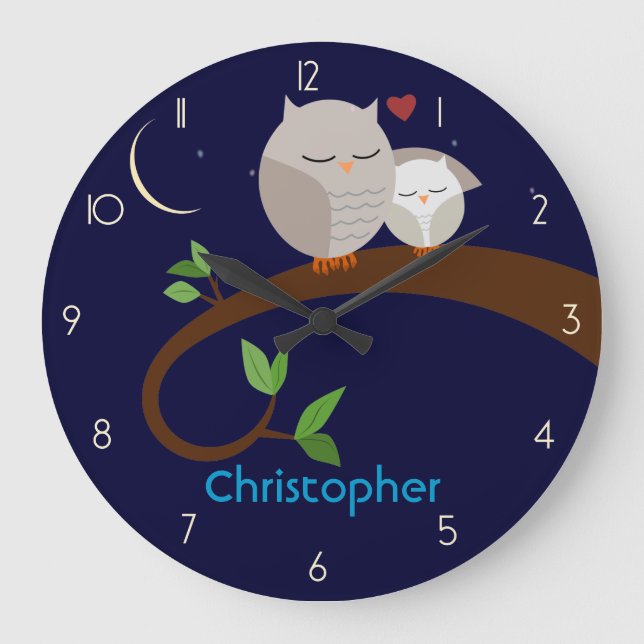 Brown Owls Personalized Wall Clock Große Wanduhr (Vorderseite)