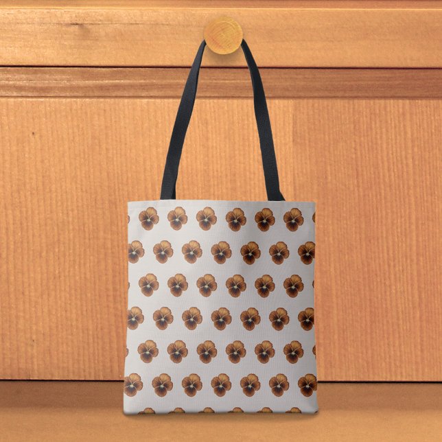 Brown Pansy Seamless Pattern Tote Bag Tasche (Tote bag with seamless pattern of a brown pansy)