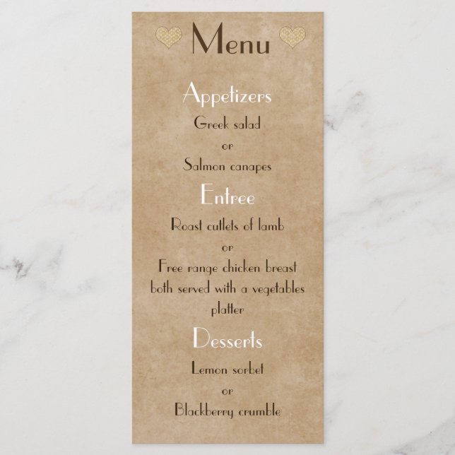 Brown Paper Bag Rustic Heart Wedding Menu List Menükarte (Vorderseite)
