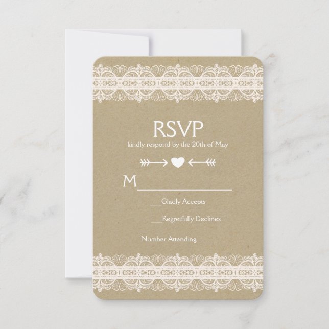 Brown Paper & Lace Natural Rustic Wedding RSVP Karte (Vorderseite)