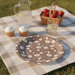  Brown Paper Plate with Daisy Flowers - Birthday  Pappteller