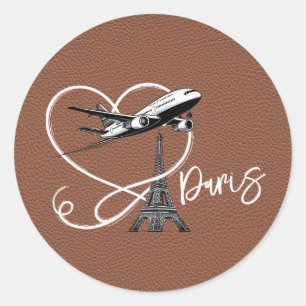Brown Paris Passport Runder Aufkleber