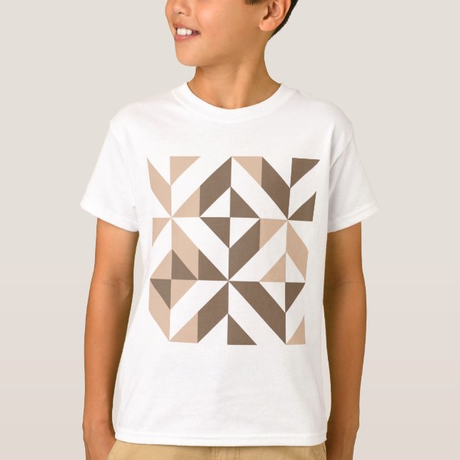 Brown Patchwork Geometric Deko Cube Pattern T-Shirt (Vorderseite)