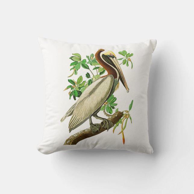 Brown-Pelikan-John James Audubon-Vögel von Amerika Kissen (Vorderseite)