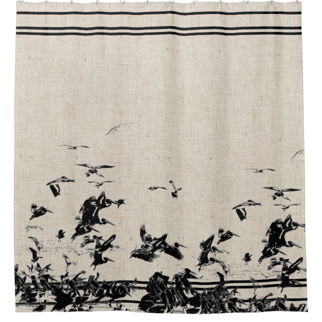 Brown-Pelikan-Vogel-Tier-Imitat-Leinen-Streifen Duschvorhang (Vorderseite)