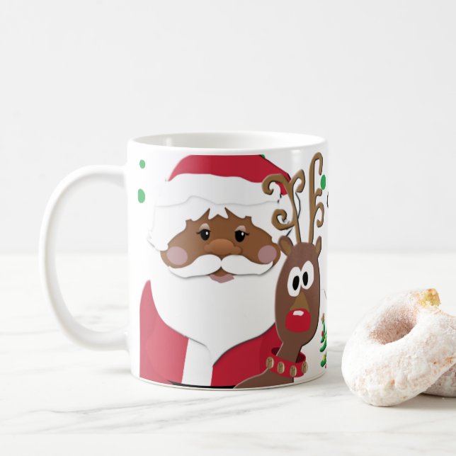 Brown Père Noël et Rudolph jouant Mug de Noël (Avec donut)