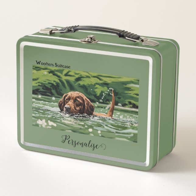 Brown Pet Hund Woofter Vacation Suitcase Custom Metall Brotdose (Vorderseite)