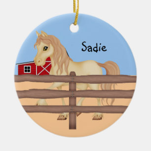Brown-Pferd auf Bauernhof Keramik Ornament