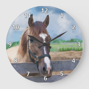 Brown-Pferd mit Zaum-Uhr Große Wanduhr