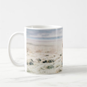 BROWN PFERDE AUF GRASS IN DER NÄHE DES STRANDES KAFFEETASSE