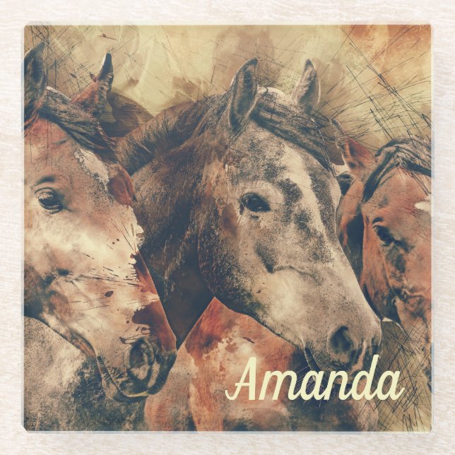 Brown Pferde Glasuntersetzer (Vorderseite)