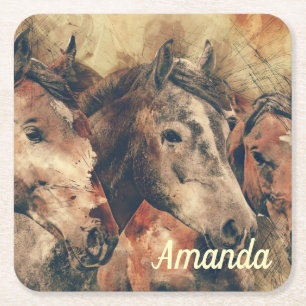 Brown Pferde Rechteckiger Pappuntersetzer