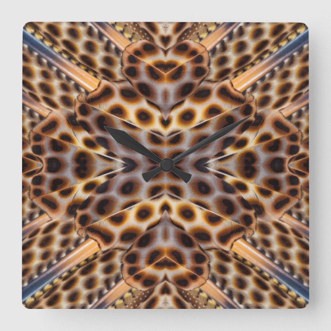Brown pheasant feather kaleidoscope quadratische wanduhr (Vorderseite)
