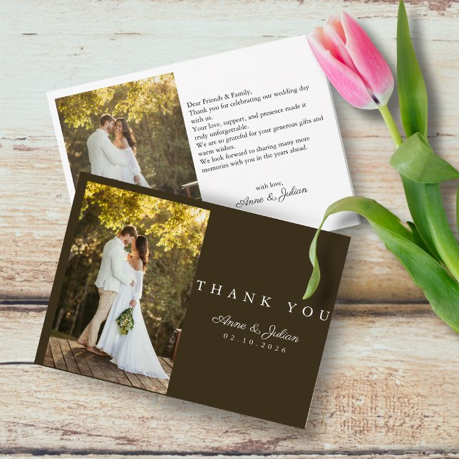 Brown Photo Modern Wedding W Note Landscape Dankeskarte (Von Creator hochgeladen)