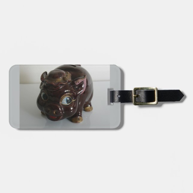 Brown Pig Piggy Bank Gepäckanhänger (Vorderseite horizontal)
