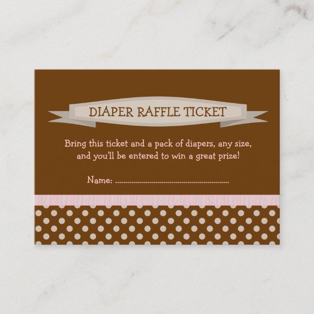 Brown PInk Baby Shower Diaper Raffle Ticket Beilag Begleitkarte (Vorderseite)