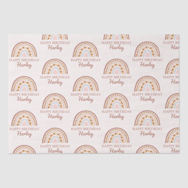 Brown Pink Boho Rainbow Individuelle Name Geburtst Seidenpapier (Vorderseite)