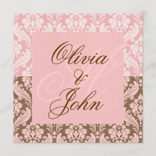 Brown & PINK DAMASK Elegantes Hochzeitsempfang Einladung