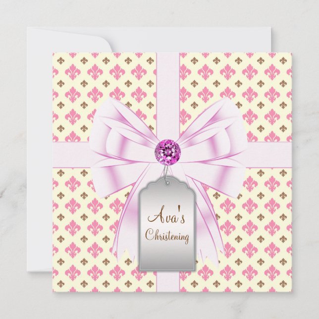 Brown Pink Lilie Baby Christening Einladung (Vorderseite)