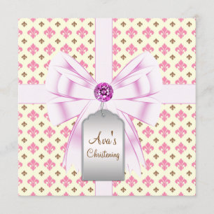 Brown Pink Lilie Baby Christening Einladung
