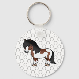 Brown Pinto Shetland Pony Cartoon Illustration Schlüsselanhänger