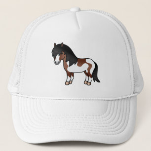 Brown Pinto Shetland Pony Cartoon Illustration Truckerkappe