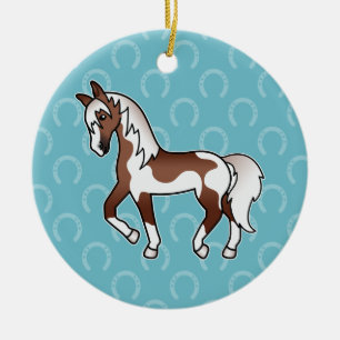 Brown Pinto Trotting Cartoon Horse Keramik Ornament