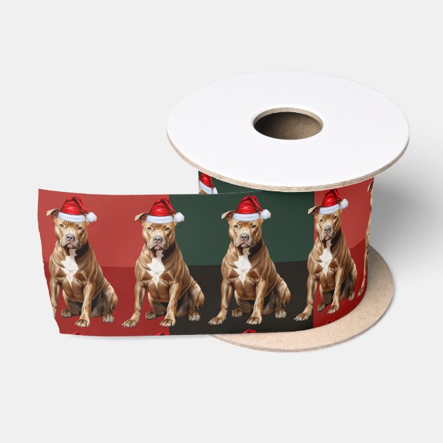 Brown Pit Bull Red Green Kariert Funny Dog Weihnac Satinband (Spule)