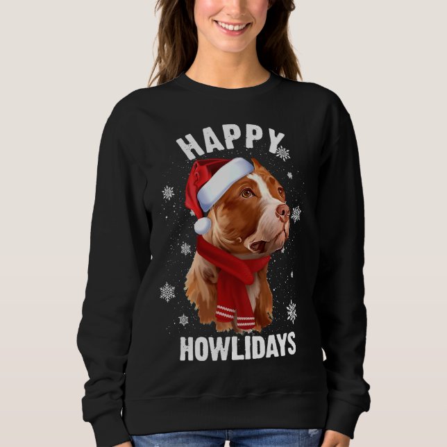 Brown Pitbull sucht Hunde Weihnachtszeit-Weihnacht Sweatshirt (Vorderseite)